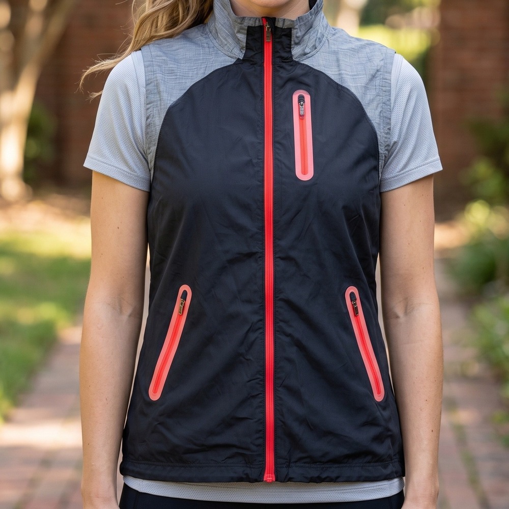 Under Armour HeatGear Womens Running Vest Black Grey Neon Zip Semi-Fitted 5732